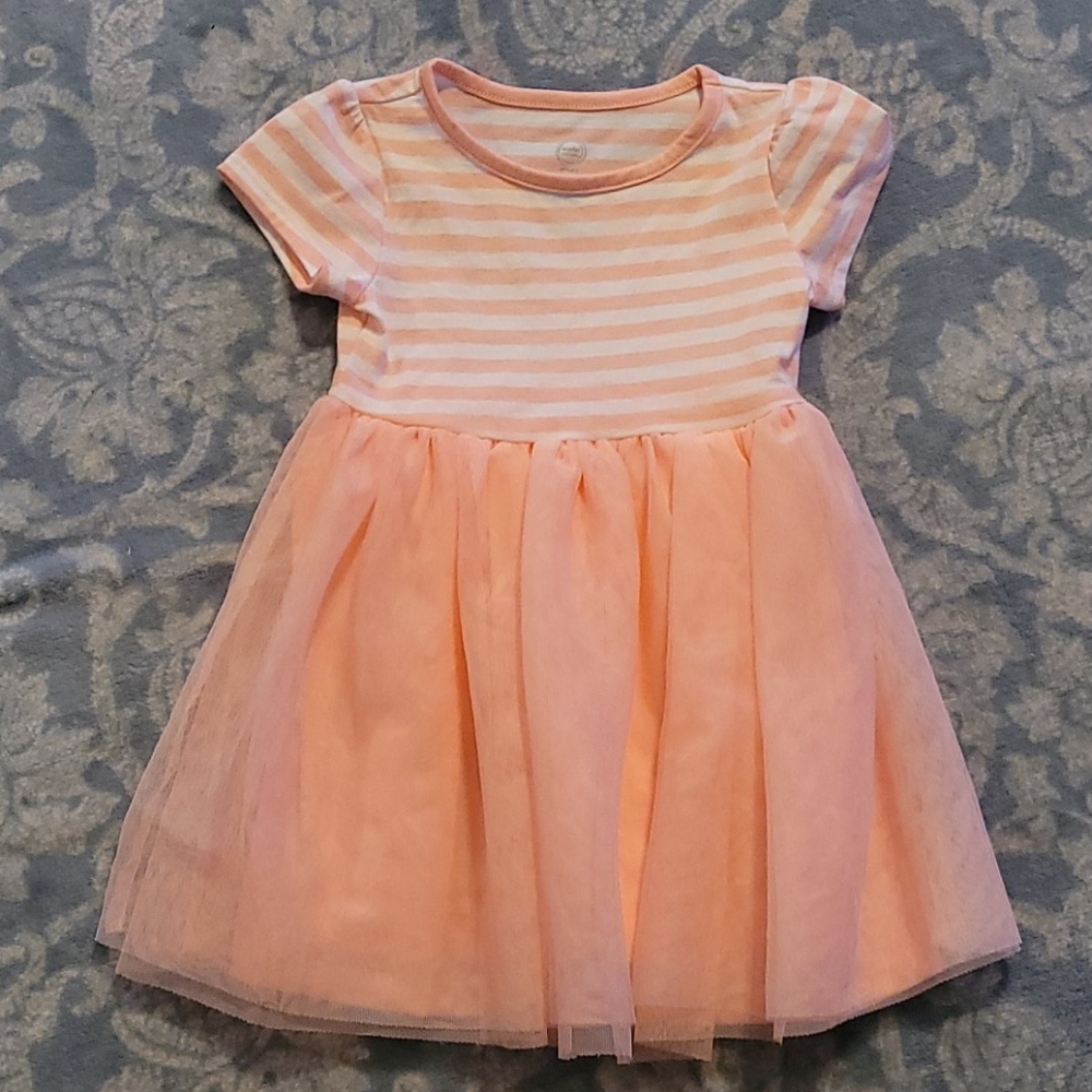 Pink dress with white stripes